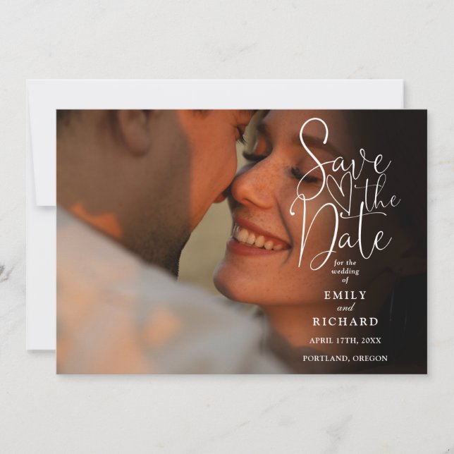 Reserve A Data Casamento Elegante em Preto e Branco com Rótulo de (Frente)