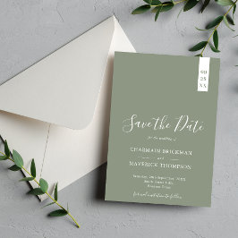 Reserve A Data Casamento Elegante em Verde Sage e Branco com Letr
