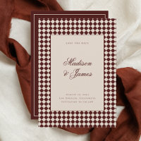 Casamento Elegante em Xadrez Vermelho Bege Retrô