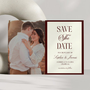 Reserve A Data Casamento Elegante Escuro Borgonha Marfim Imagem
