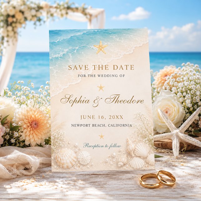 Reserve A Data Casamento Elegante Estrela do Mar Oceano Azul (Criador carregado)
