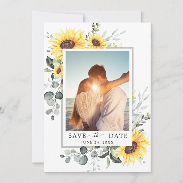 Reserve A Data Casamento Elegante Eucalyptus Sunflower PHOTO (Frente)