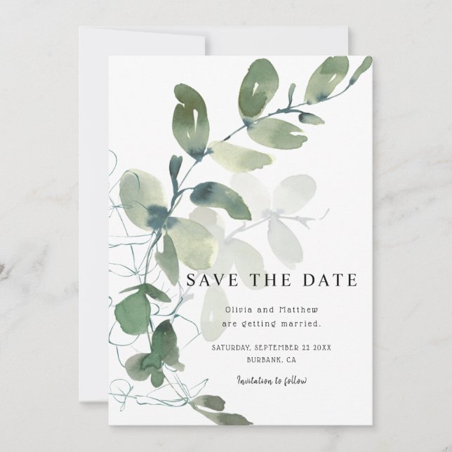 Reserve A Data Casamento Elegante Eucalyptus Watercolor (Frente)