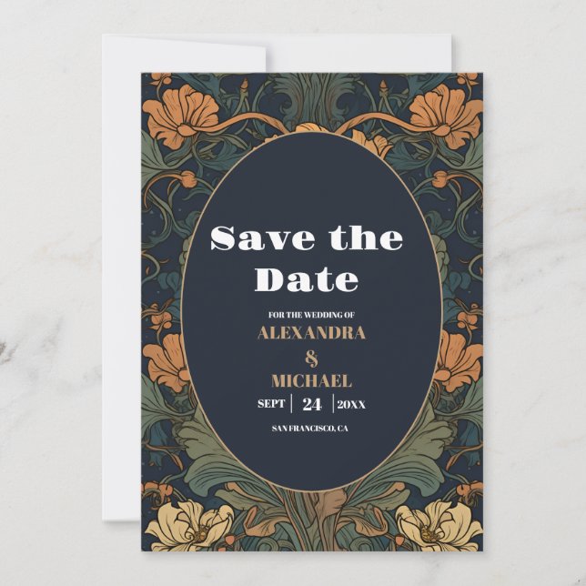 Reserve A Data Casamento Elegante Floral Art Nouveau (Frente)