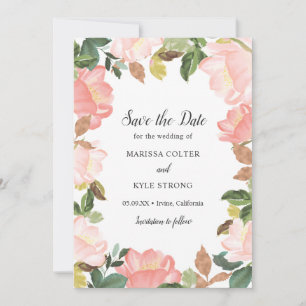Reserve A Data Casamento Elegante Floral Cor-de-Rosa-Blush
