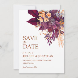 Reserve A Data Casamento Elegante Floral de Laranja Terracotta