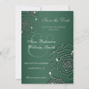 Reserve A Data Casamento Elegante floral de Silver verde Emerald