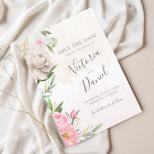 Reserve A Data Casamento Elegante Floral Floral Cor-de-Água Rosa
