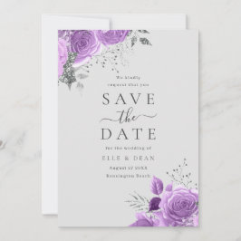 Reserve A Data Casamento Elegante Floral Lavanda Roxo e Prata 