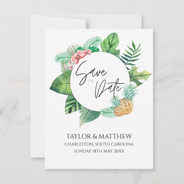Reserve A Data Casamento Elegante Floral Tropical Watercolor (Frente)