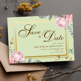 Reserve A Data Casamento Elegante Floral Verde-Rosa-Blush Sage