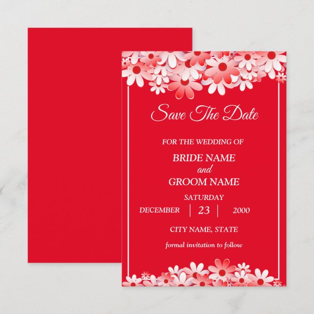 Reserve A Data Casamento Elegante Floral Vermelho Branco (Frente/Verso)