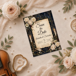 Reserve A Data Casamento Elegante Gótico Sombrio Acadêmico