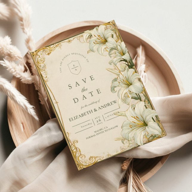 Reserve A Data Casamento Elegante Lírio Branco (Criador carregado)