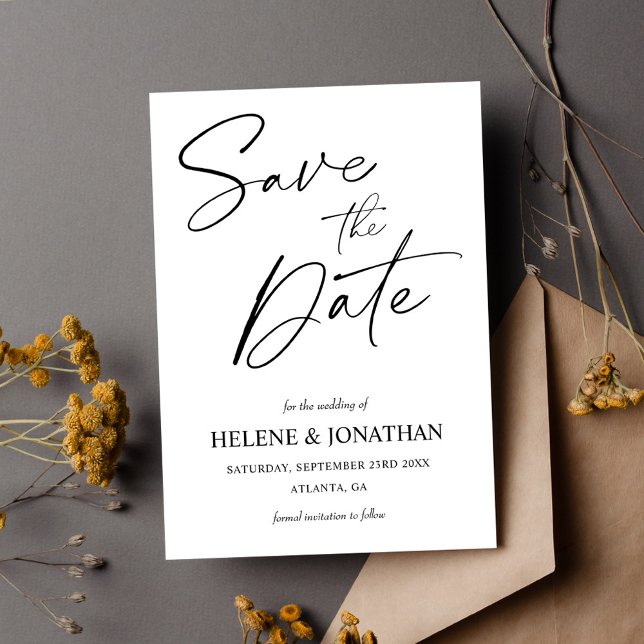 Reserve A Data Casamento Elegante Minimalista Negro E Branco (Black And White Minimalist Elegant Wedding Save The Date card)