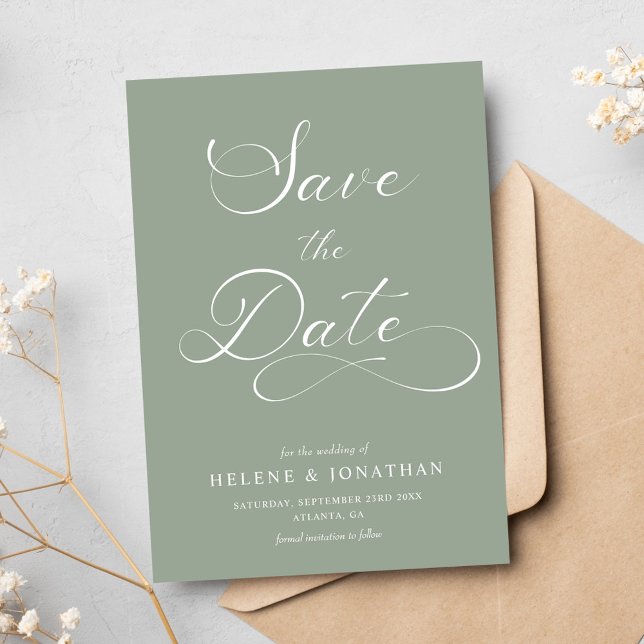 Reserve A Data Casamento Elegante Minimalista Sage Green (Sage Green Minimalist Elegant Wedding Save The Date)