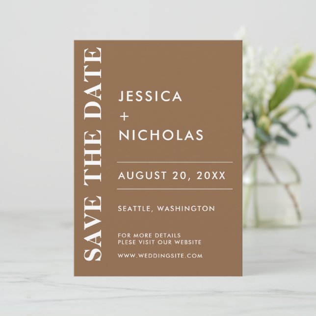 Reserve A Data Casamento Elegante Mínimo de Taupe Escuro Moderno (Em pé/Frente)