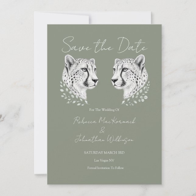 Reserve A Data Casamento Elegante Moderno com Design de Guepardo  (Frente)