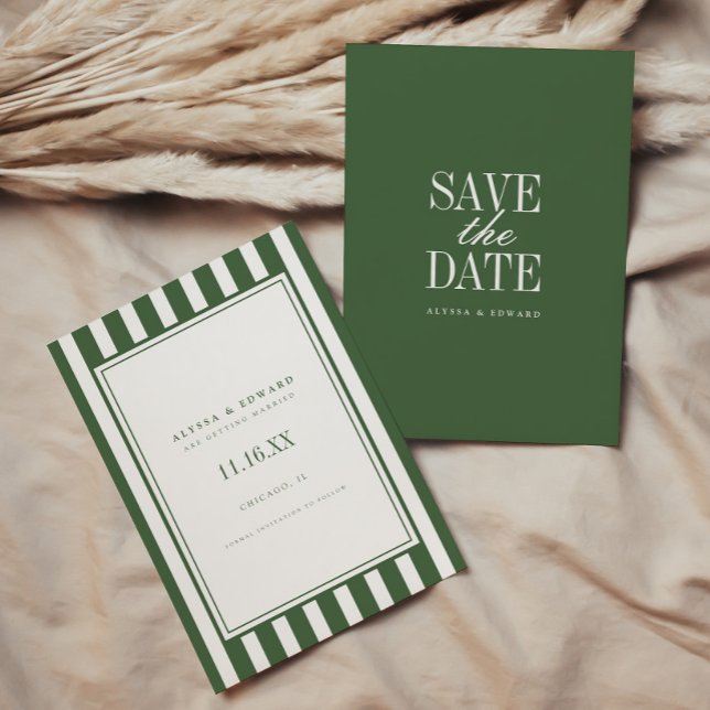 Reserve A Data Casamento Elegante Moderno com Listras Verde Oliva (Criador carregado)
