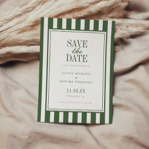 Reserve A Data Casamento Elegante Moderno com Listras Verde Oliva
