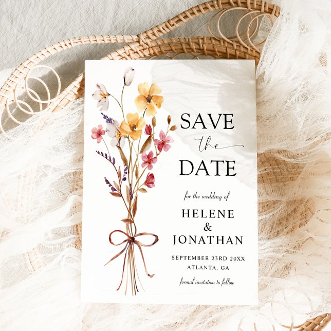 Reserve A Data Casamento Elegante Moderno de Watercolor (Elegant Modern Watercolor Wildflower Wedding Save The Date)