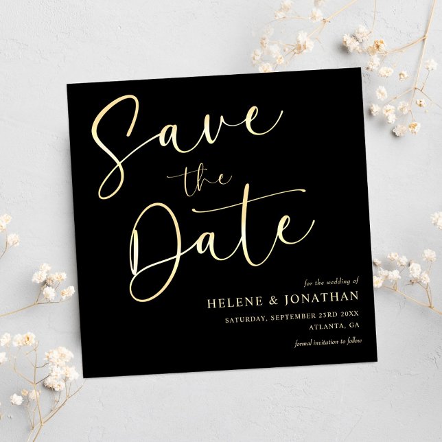 Reserve A Data Casamento Elegante Negro Mínimo Moderno Clássico (Classic Modern Minimalist Black Elegant Wedding Save The Date)