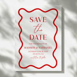 Reserve A Data Casamento Elegante Ondulado Branco Vermelho