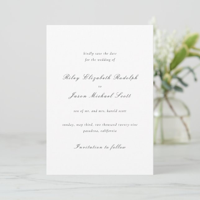 Reserve A Data Casamento Elegante Preto e Branco Limpo (Em pé/Frente)