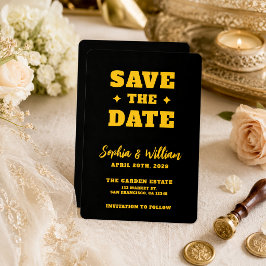 Reserve A Data Casamento Elegante Preto e Dourado