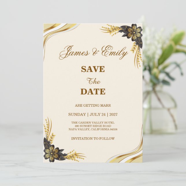 Reserve A Data Casamento Elegante Preto e Dourado (Em pé/Frente)