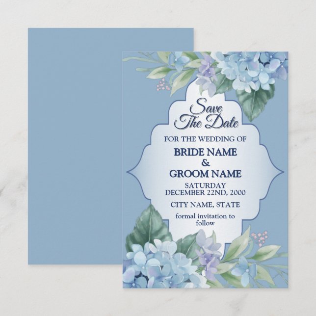 Reserve A Data Casamento Elegante Quadro de Folhas Verdes Florais (Frente/Verso)