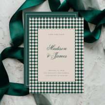 Casamento Elegante Retro Xadrez Verde Bege