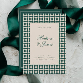 Reserve A Data Casamento Elegante Retro Xadrez Verde Bege