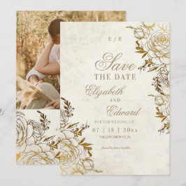 Reserve A Data Casamento Elegante Rosa ⎮Marfim e Dourado Moderno