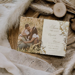 Reserve A Data Casamento Elegante Rosa ⎮Marfim e Dourado Moderno