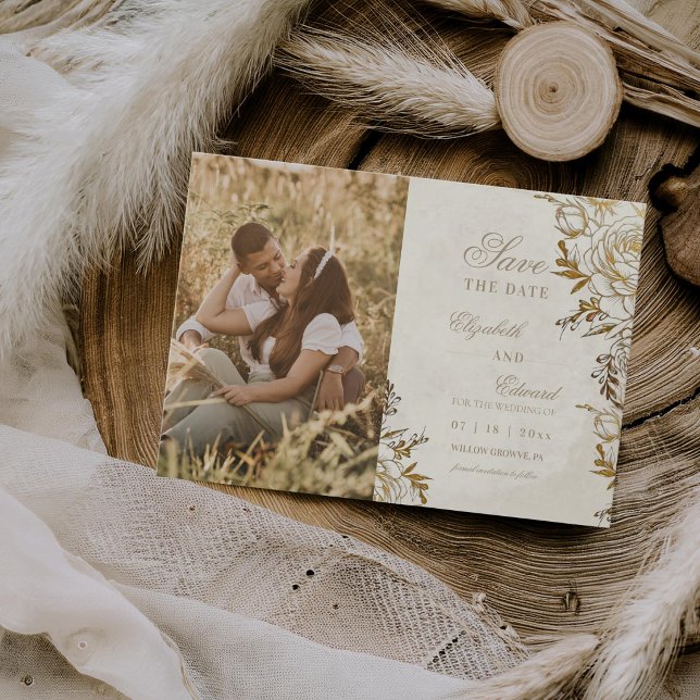 Reserve A Data Casamento Elegante Rosa ⎮Marfim e Dourado Moderno (Criador carregado)