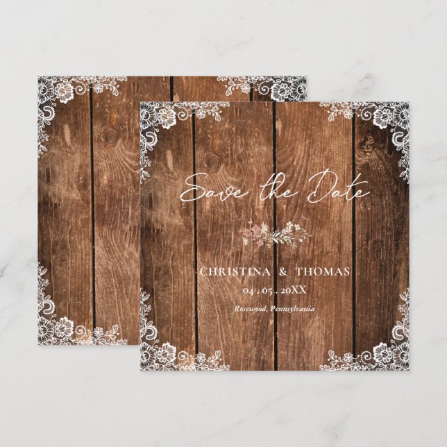 Reserve A Data Casamento Elegante Rustic Wood Country (Frente/Verso)