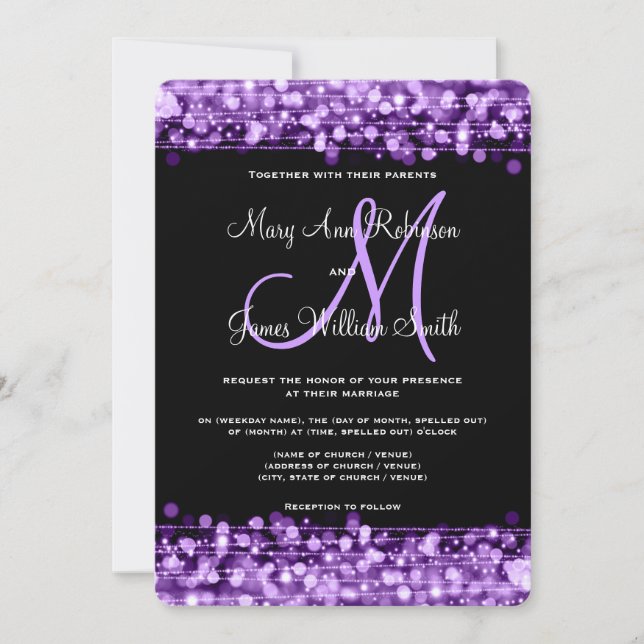 Reserve A Data Casamento Elegante Salva A Data Esmaga Roxo (Frente)