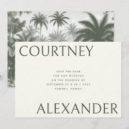 Reserve A Data Casamento Elegante Tropical Vintage Palmeiras Nome