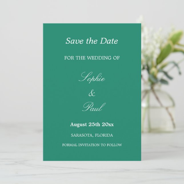 Reserve A Data Casamento Elegante Verde Salve a Data (Em pé/Frente)