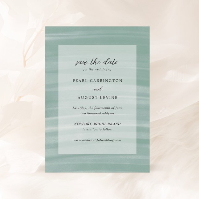 Reserve A Data Casamento Elegante Verde Suave Estilo Costeiro (Criador carregado)