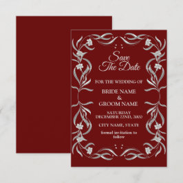 Reserve A Data Casamento Elegante Vermelho com Padrão Floral Prat