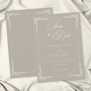 Reserve A Data Casamento Elegante Vintage Barroco Neutro Bege Mar