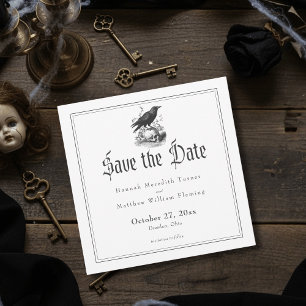 Reserve A Data Casamento Elegante Vintage Gótico Preto Toile Corv