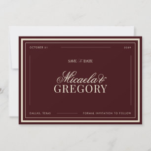Reserve A Data Casamento Elegante Vintage Retro Vermelho Escuro O