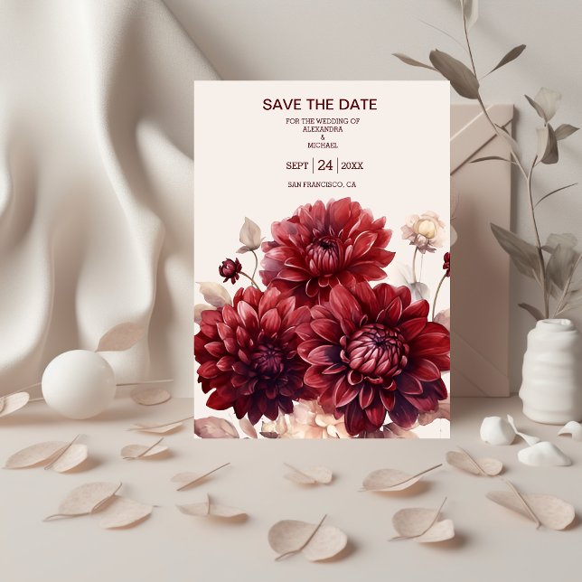 Reserve A Data Casamento Elegante Watercolor Burgundy Dahlia (Criador carregado)