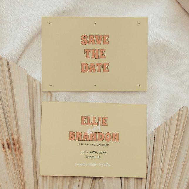 Reserve A Data Casamento ELLIE Retro Moderno & Ousado Bege (Criador carregado)