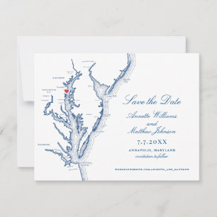 Reserve A Data Casamento em Annapolis Maryland Elegante Mapa Azul