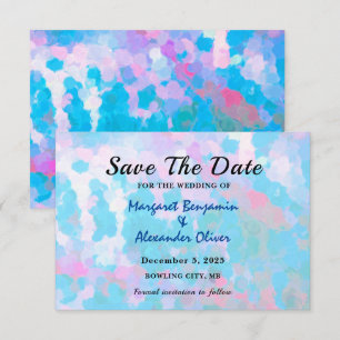 Reserve A Data Casamento em Aquarela com Círculos Azuis e Rosas E