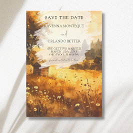 Reserve A Data Casamento em Aquarela de Celeiro Rústico de Outono